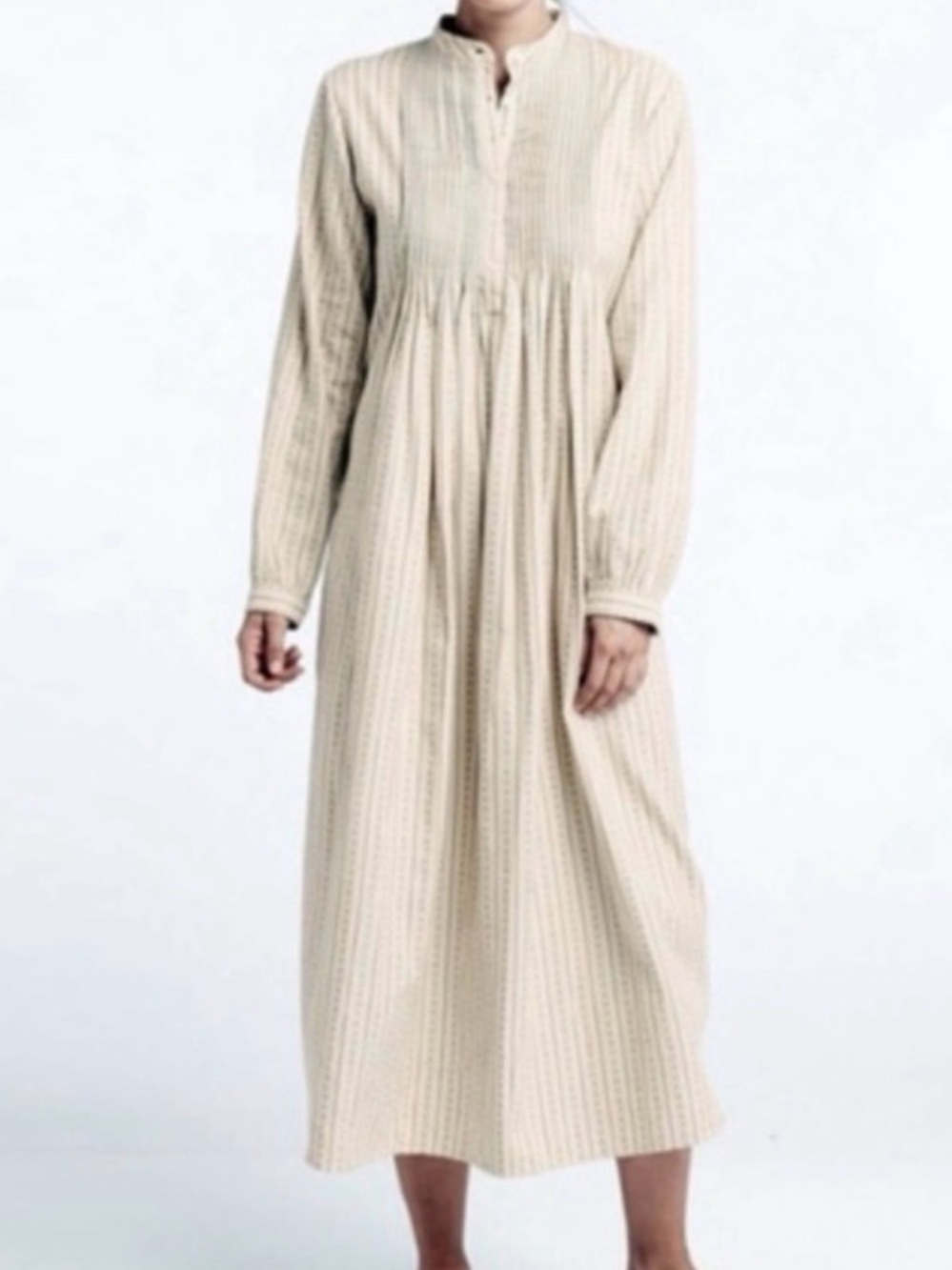 LL Bean Vintage Dobby Pintuck Flannel Nightgown 100% Cotton Red Stripes Size Me